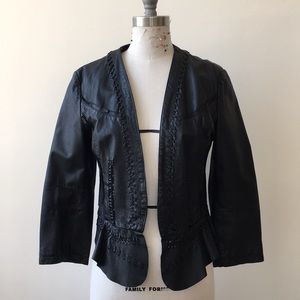Topshop Black Cropped Genuine Leather Jacket Sz8